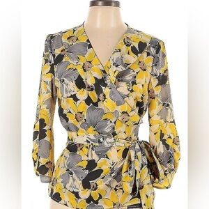 Ann Taylor Loft Wrap Floral Blouse Summer Spring Casual Work‎ Size Petite XS